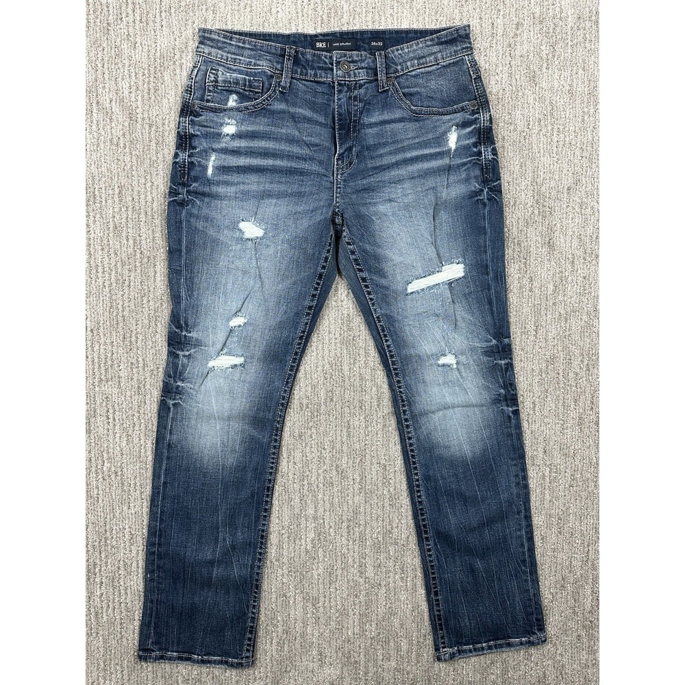 BKE Buckle Jake Straight Leg Jeans Dark Wash Premium Stretch Denim Men 34x32